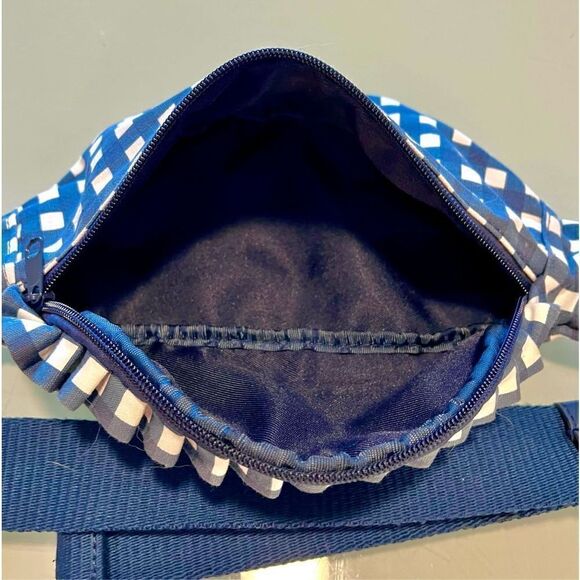 J Crew Fanny Pack Crossbody Sac Blue White Gingham Plaid Cotton Ruffle Edge - Picture 6 of 9